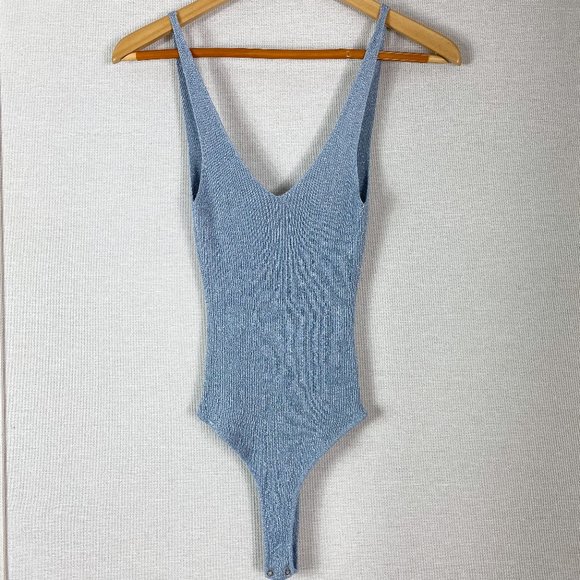 Lulus Tops - Lulus blue sparkly bodysuit low v-neck tank top